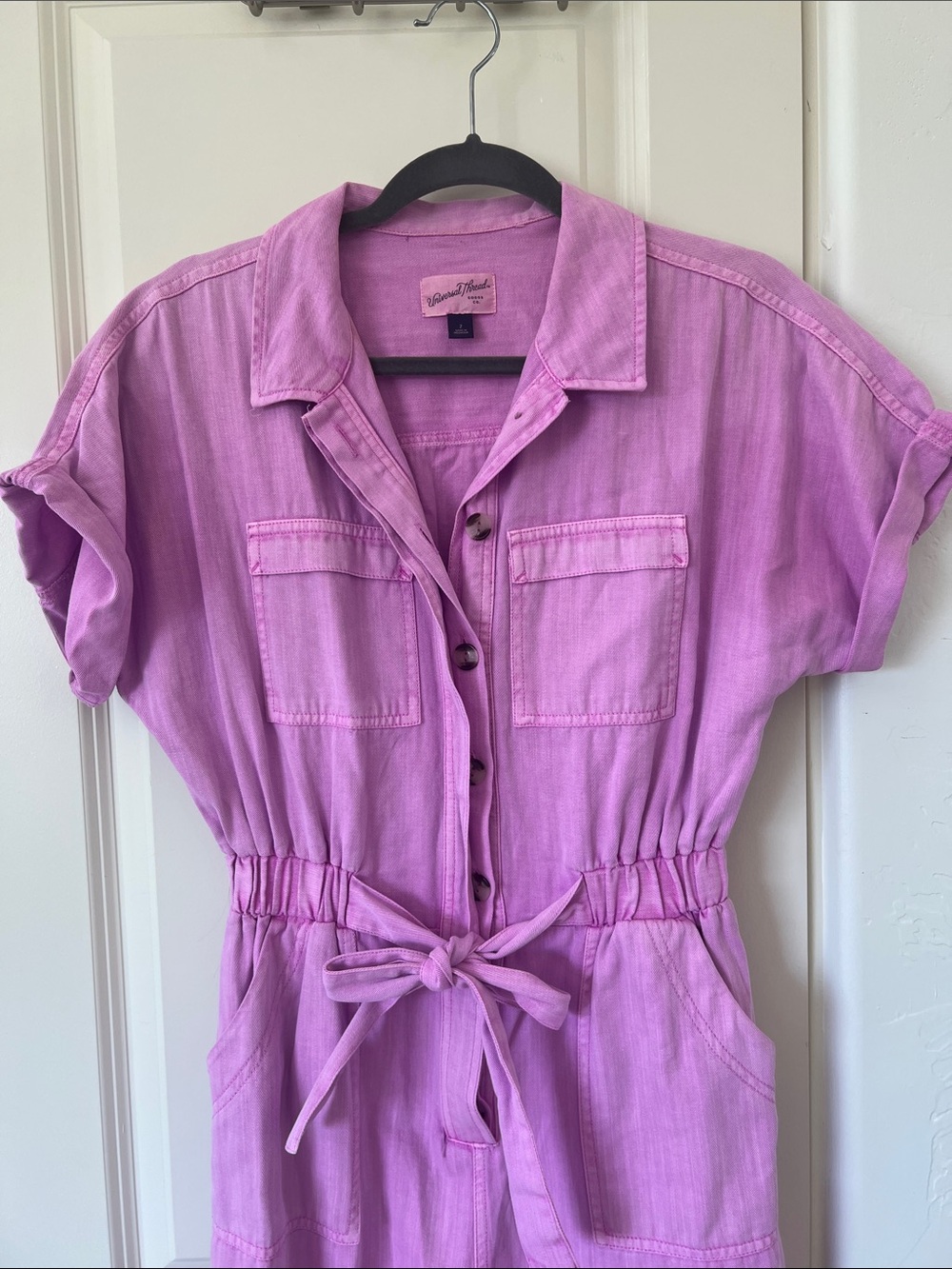 Universal Thread Lavender-Pink Button-Front Tie-Waist Jumpsuit - Picture 3 of 7